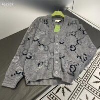 Gucci Men Wool Cardigan GG Intarsia Grey Allover V-Neck Dropped Shoulder Long Sleeves Style ‎770507 XKDSJ 1128 (4)