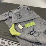 Gucci Men Wool Cardigan GG Intarsia Grey Allover V-Neck Dropped Shoulder Long Sleeves Style ‎770507 XKDSJ 1128 - Image 9