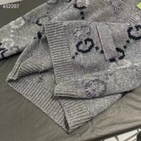 Gucci Men Wool Cardigan GG Intarsia Grey Allover V-Neck Dropped Shoulder Long Sleeves Style ‎770507 XKDSJ 1128 (4)