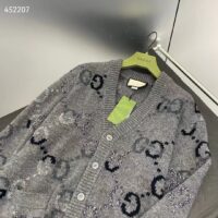 Gucci Men Wool Cardigan GG Intarsia Grey Allover V-Neck Dropped Shoulder Long Sleeves Style ‎770507 XKDSJ 1128 (4)