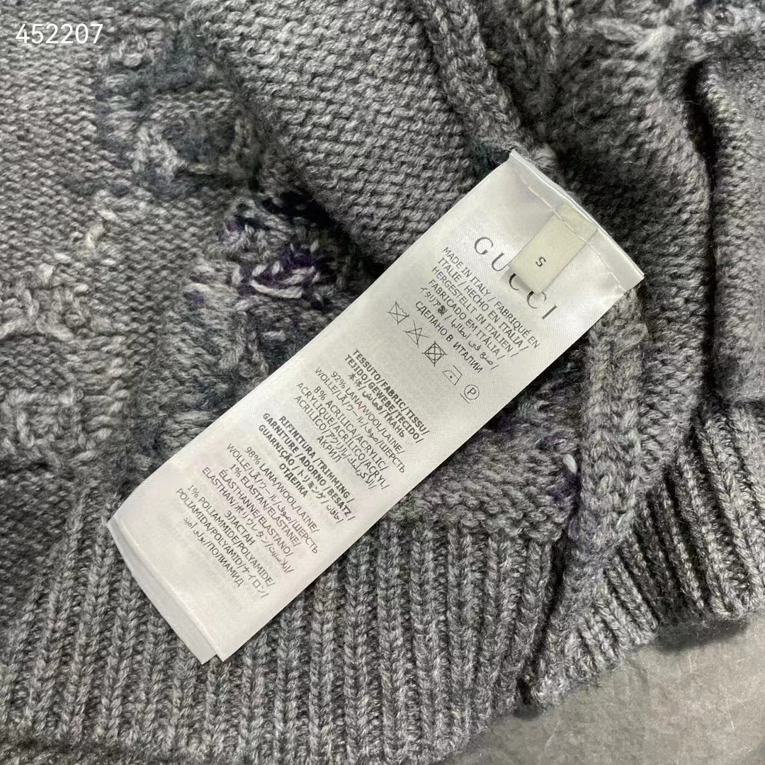 Gucci Men Wool Cardigan GG Intarsia Grey Allover V-Neck Dropped Shoulder Long Sleeves Style ‎770507 XKDSJ 1128 (6)