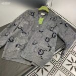 Gucci Men Wool Cardigan GG Intarsia Grey Allover V-Neck Dropped Shoulder Long Sleeves Style ‎770507 XKDSJ 1128 - Image 3