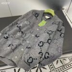 Gucci Men Wool Cardigan GG Intarsia Grey Allover V-Neck Dropped Shoulder Long Sleeves Style ‎770507 XKDSJ 1128 - Image 4