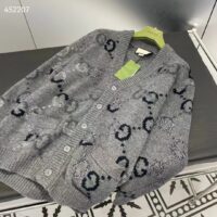 Gucci Men Wool Cardigan GG Intarsia Grey Allover V-Neck Dropped Shoulder Long Sleeves Style ‎770507 XKDSJ 1128 (4)