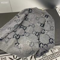 Gucci Men Wool Cardigan GG Intarsia Grey Allover V-Neck Dropped Shoulder Long Sleeves Style ‎770507 XKDSJ 1128 (4)