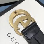 Gucci Unisex GG 2015 Re-Edition Wide Leather Belt Black Smooth Leather 3.8 CM Belt Width - Image 7
