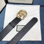 Gucci Unisex GG 2015 Re-Edition Wide Leather Belt Black Smooth Leather 3.8 CM Belt Width - Image 5