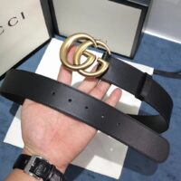 Gucci Unisex GG 2015 Re-Edition Wide Leather Belt Black Smooth Leather 3.8 CM Belt Width (5)