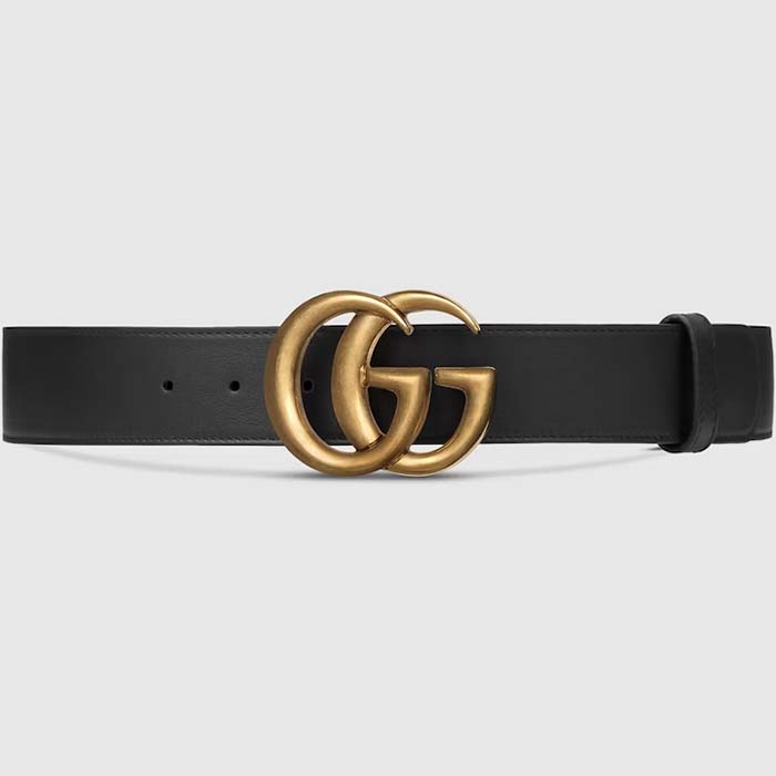 Gucci Unisex GG 2015 Re-Edition Wide Leather Belt Black Smooth Leather 3.8 CM Belt Width
