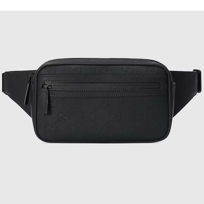 Gucci Unisex GG Belt Bag Black GG Rubber-Effect Leather Zip Closure