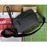 Gucci Unisex GG Crossbody Bag Black Rubber-Effect Leather Cotton Linen Lining - Image 3