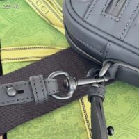 Gucci Unisex GG Crossbody Bag Black Rubber-Effect Leather Cotton Linen Lining (8)