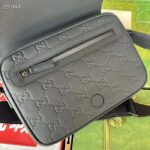 Gucci Unisex GG Crossbody Bag Black Rubber-Effect Leather Flap Zip Closure - Image 6