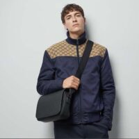 Gucci Unisex GG Crossbody Bag Black Rubber-Effect Leather Flap Zip Closure (10)