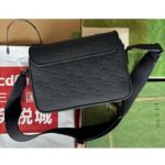 Gucci Unisex GG Crossbody Bag Black Rubber-Effect Leather Flap Zip Closure - Image 3