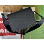 Gucci Unisex GG Crossbody Bag Black Rubber-Effect Leather Flap Zip Closure - Image 2