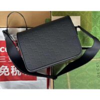 Gucci Unisex GG Crossbody Bag Black Rubber-Effect Leather Flap Zip Closure (10)