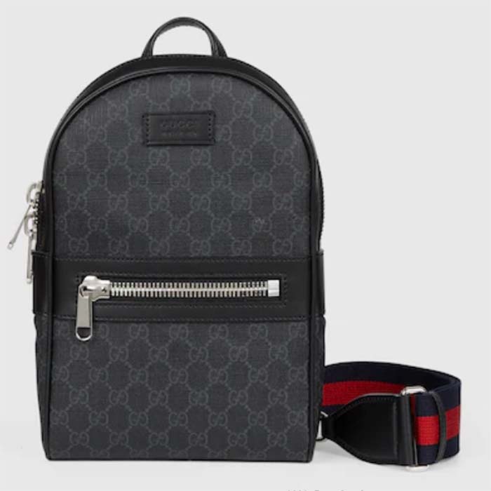 Gucci Unisex GG Crossbody Bag GG Black Supreme Canvas Leather Zip Closure