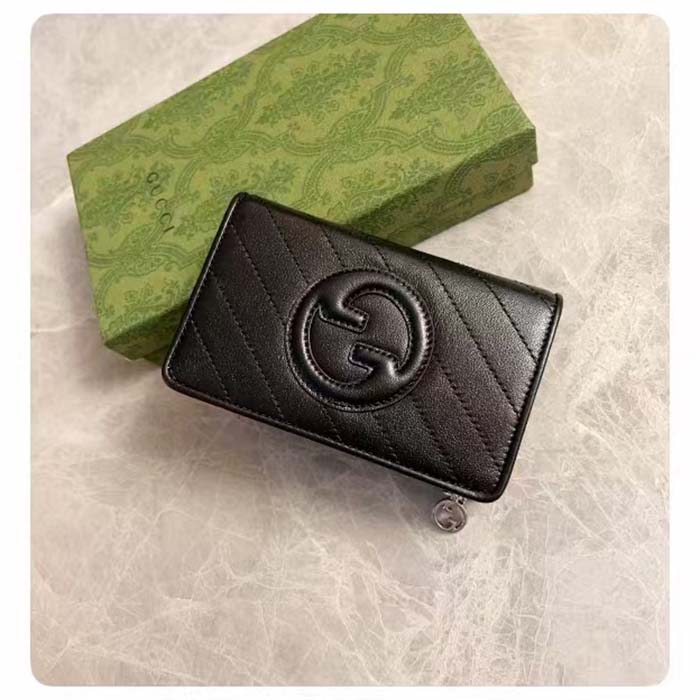 Gucci Unisex GG Gucci Blondie Wallet Black Leather Round Interlocking G Taffeta Lining Style ‎760336 AACP7 1000 (1)