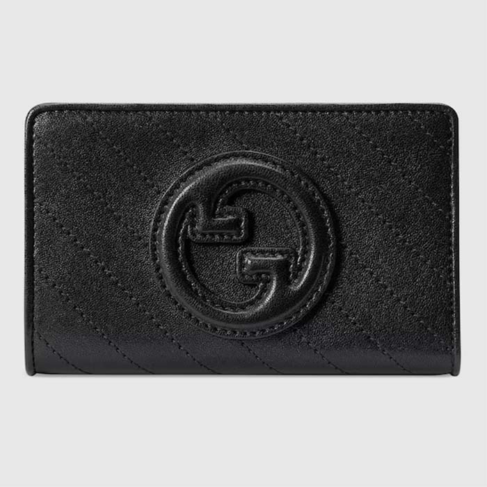 Gucci Unisex GG Gucci Blondie Wallet Black Leather Round Interlocking G Taffeta Lining Style ‎760336 AACP7 1000
