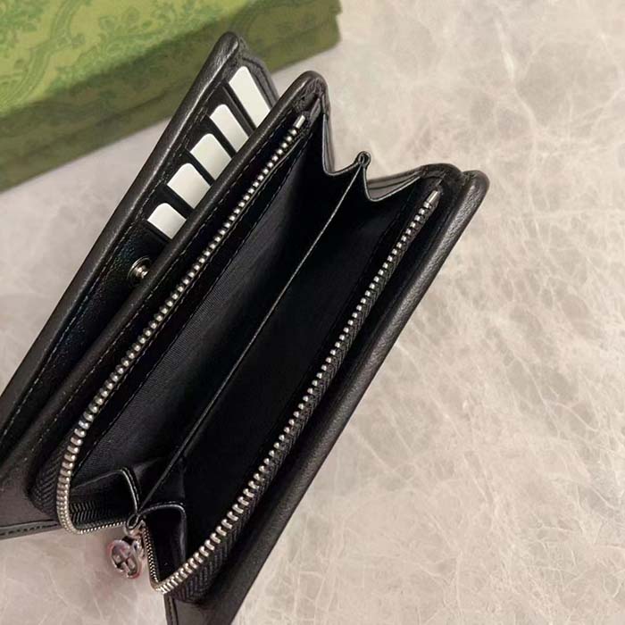 Gucci Unisex GG Gucci Blondie Wallet Black Leather Round Interlocking G Taffeta Lining Style ‎760336 AACP7 1000 (4)