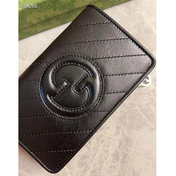 Gucci Unisex GG Gucci Blondie Wallet Black Leather Round Interlocking G Taffeta Lining Style ‎760336 AACP7 1000 (5)