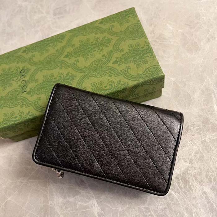 Gucci Unisex GG Gucci Blondie Wallet Black Leather Round Interlocking G Taffeta Lining Style ‎760336 AACP7 1000 (7)