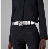 Gucci Unisex GG Interlocking G Buckle Wide Belt Silver Leather 4.6 CM Belt (4)