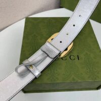 Gucci Unisex GG Interlocking G Buckle Wide Belt Silver Leather 4.6 CM Belt (4)