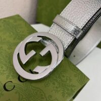 Gucci Unisex GG Interlocking G Buckle Wide Belt Silver Leather 4.6 CM Belt (4)
