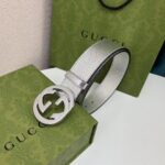 Gucci Unisex GG Interlocking G Buckle Wide Belt Silver Leather 4.6 CM Belt - Imagen 3
