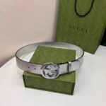 Gucci Unisex GG Interlocking G Buckle Wide Belt Silver Leather 4.6 CM Belt - Imagen 2
