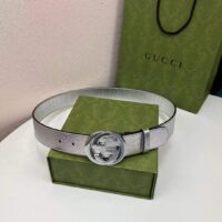 Gucci Unisex GG Interlocking G Buckle Wide Belt Silver Leather 4.6 CM Belt (4)