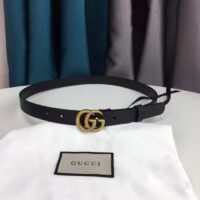 Gucci Unisex GG Marmont Thin Leather Belt Shiny Double G Buckle Black Leathe (2)