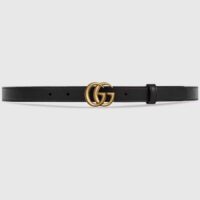 Gucci Unisex GG Leather Belt Double G Buckle Black Leather 2 CM Width (3)