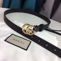 Gucci Unisex GG Marmont Thin Leather Belt Shiny Double G Buckle Black Leathe (2)