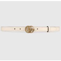 Gucci Unisex GG Leather Belt Double G Buckle White Leather 2 CM Width (1)