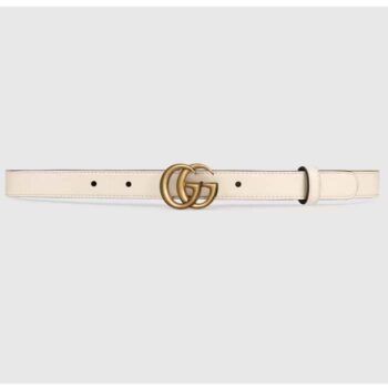 Gucci Unisex GG Leather Belt Double G Buckle White Leather 2 CM Width