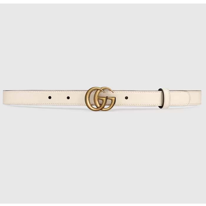 Gucci Unisex GG Leather Belt Double G Buckle White Leather 2 CM Width