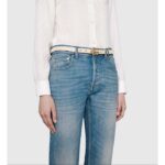 Gucci Unisex GG Leather Belt Double G Buckle White Leather 2 CM Width - Image 6