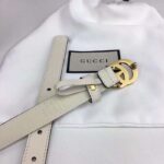 Gucci Unisex GG Leather Belt Double G Buckle White Leather 2 CM Width - Image 4