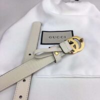 Gucci Unisex GG Leather Belt Double G Buckle White Leather 2 CM Width (1)