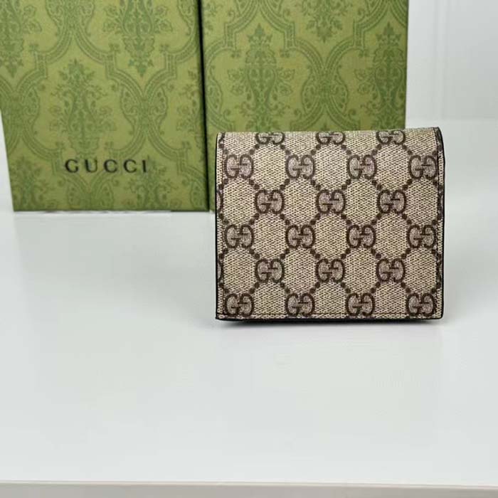 Gucci Unisex GG Marmont Card Case Wallet Double G Beige Ebony GG Supreme Canvas Black Leather Style ‎658610 17WAG 12 (10)