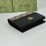 Gucci Unisex GG Marmont Card Case Wallet Double G Beige Ebony GG Supreme Canvas Black Leather Style ‎658610 17WAG 1283 - Image 3