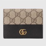 Gucci Unisex GG Marmont Card Case Wallet Double G Beige Ebony GG Supreme Canvas Black Leather Style ‎658610 17WAG 1283