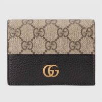 Gucci Unisex GG Marmont Card Case Wallet Double G Beige Ebony GG Supreme Canvas Black Leather Style ‎658610 17WAG 12 (4)