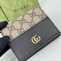 Gucci Unisex GG Marmont Card Case Wallet Double G Beige Ebony GG Supreme Canvas Black Leather Style ‎658610 17WAG 12 (4)