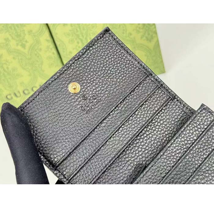 Gucci Unisex GG Marmont Card Case Wallet Double G Beige Ebony GG Supreme Canvas Black Leather Style ‎658610 17WAG 12 (6)