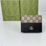 Gucci Unisex GG Marmont Card Case Wallet Double G Beige Ebony GG Supreme Canvas Black Leather Style ‎658610 17WAG 1283 - Image 2