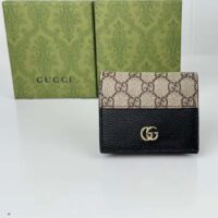 Gucci Unisex GG Marmont Card Case Wallet Double G Beige Ebony GG Supreme Canvas Black Leather Style ‎658610 17WAG 12 (4)